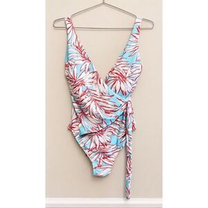 Vince Camuto Tropical Palm Print One Piece Swimsuit Tie Waist Resort Swim Sz 14